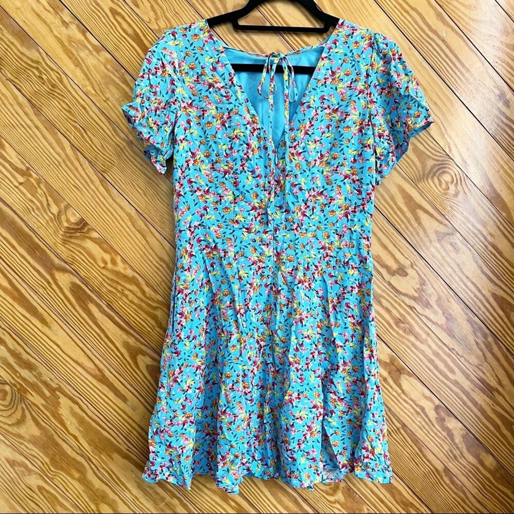 LOFT Ann Taylor Blue Floral Ruffle Dress - Picture 6 of 8